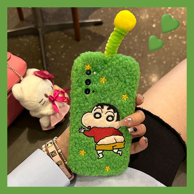 毛绒天线蜡笔小新适用三星a53手机壳f52秋冬a8s毛茸茸a71卡通a51动漫a31冬天a90a80a60毛毛a50s女a70s/a30a20