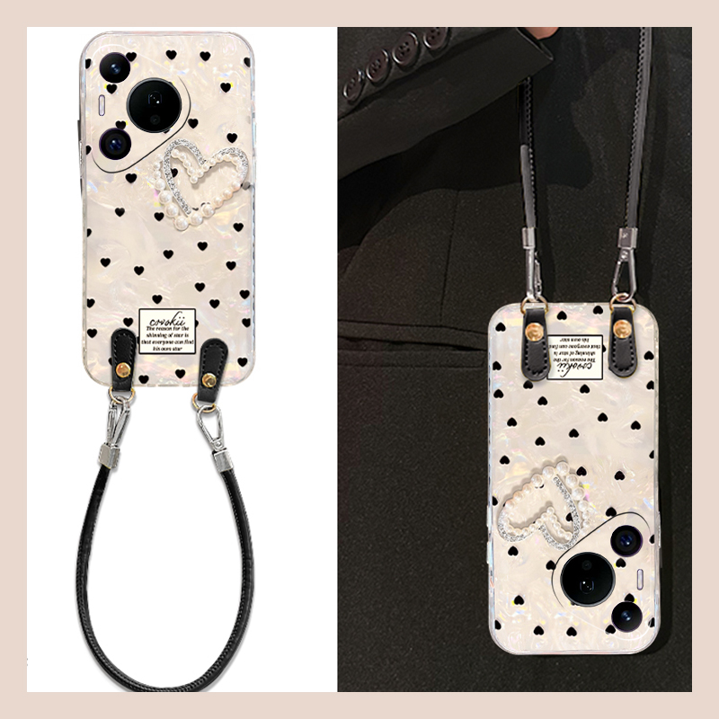 适用华为pura80手机壳pura70pro+立体p60珍珠p50水钻p40爱心p30带p20手绳p10plus挂绳p9韩系70ultra十贝壳纹p