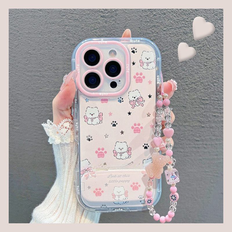 手机壳羽纱卡通趣味猫咪猫咪带镜子支架手绳