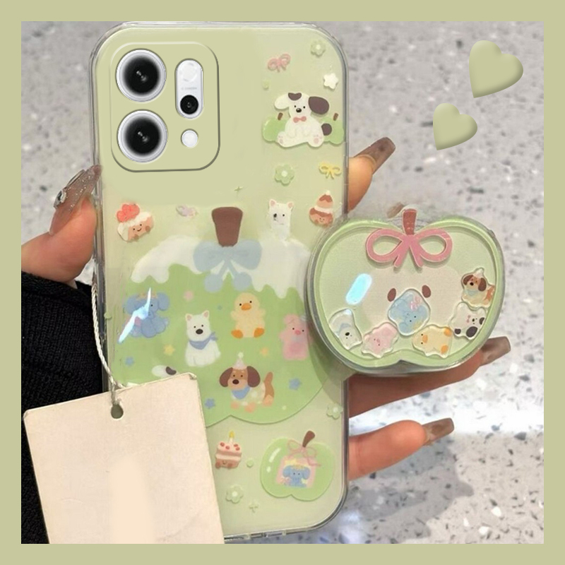 手机壳硅胶卡通小动物立体青苹果摇一摇支架