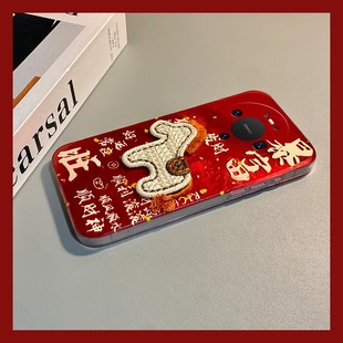 2026顺风顺水顺财神适用华为mate80promax手机壳mete80gts新年70air卡通60rs刺绣50e小马40pro 红色30epro十p