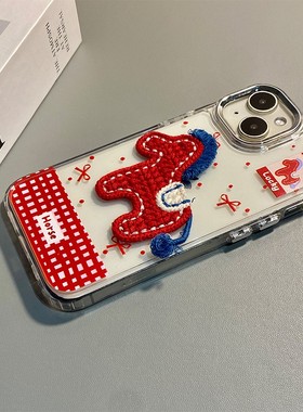 2026刺绣毛绒小马适用oppofindx9plus手机壳findx8s+马年x7ultra卡通k12x立体v60pro新年neo7红色v60s十0pp0