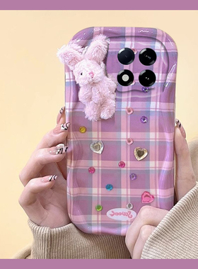 秋冬毛绒兔子适用小米红米k80pro+手机壳k70s紫色k60e格纹k50至尊版立体k40爱心k30i钻石十redmik卡通硅胶女p