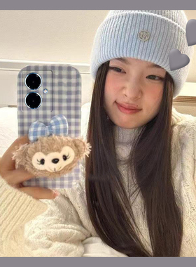 立体毛绒蝴蝶结达菲熊适用vivoy500手机壳y50m蓝色y300pro+格子y200gt秋冬y100i绒布y77e卡通y93s十vivo硅胶p