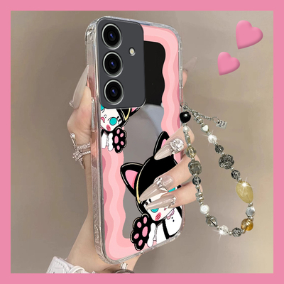 适用三星s25手机壳s24+plus镜面s23卡通s22猫咪s21茉莉s20fe少女s10带note20ultra手链s9手绳s8镜子a71十a51