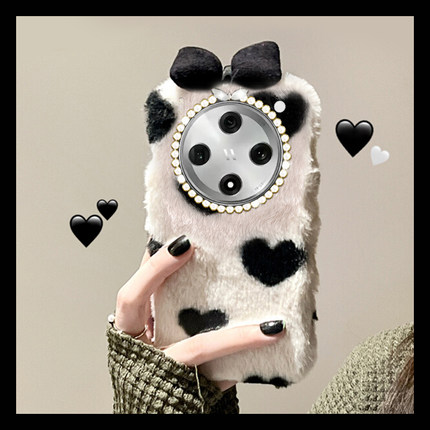 ins风爱心蝴蝶结适用oppok13s手机壳k13turbopro黑白k12plus秋冬k11x毛绒findx8s+立体x7ultra冬季k9s十oppo