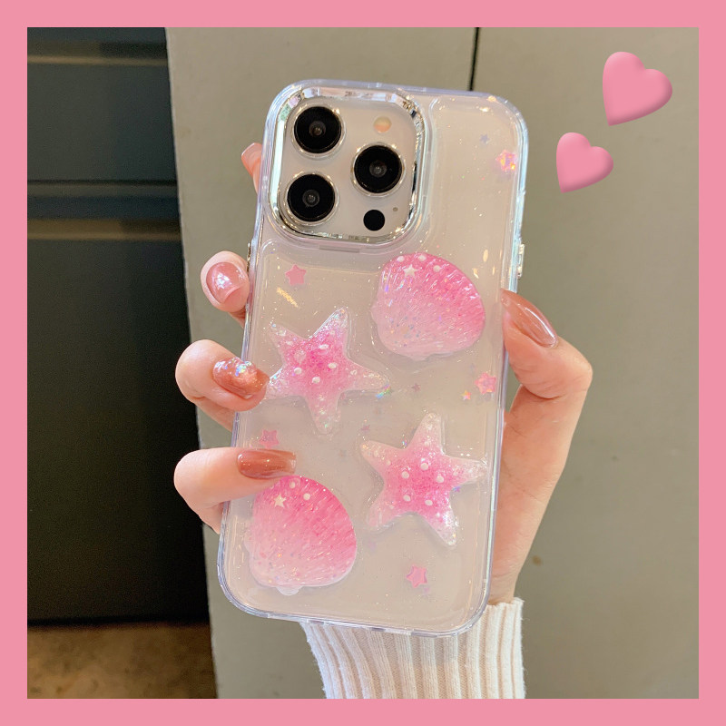 手机壳硅胶滴胶ins风立体粉色星星贝壳