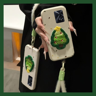 毛绒圣诞树适用oppoa5pro手机壳a2x秋冬a1仿皮a11x皮纹a9带a32挂绳a72立体a58a97毛茸茸a93a96a56冬天a92s女p