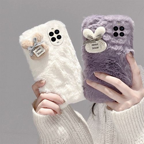 手机壳秋冬毛绒卡通蝴蝶结兔子
