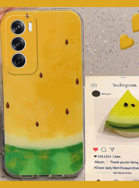 ins风适用opporeno13手机壳reno12pro+立体reon11黄色10西瓜9带支架8夏日7se水果6小清新5k硅胶4软壳3/oppo女
