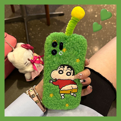 毛绒天线蜡笔小新适用oppofindx9plus手机壳findx8s+秋冬x7ultra毛茸茸k13s卡通k13turbopro女k12x/k11十0pp0