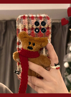 绒布红色格子适用oppo一加ace5pro竞速版手机壳1+13t秋冬12毛绒3v卡通2v立体11小熊10毛茸茸9rt十oneplus硅胶