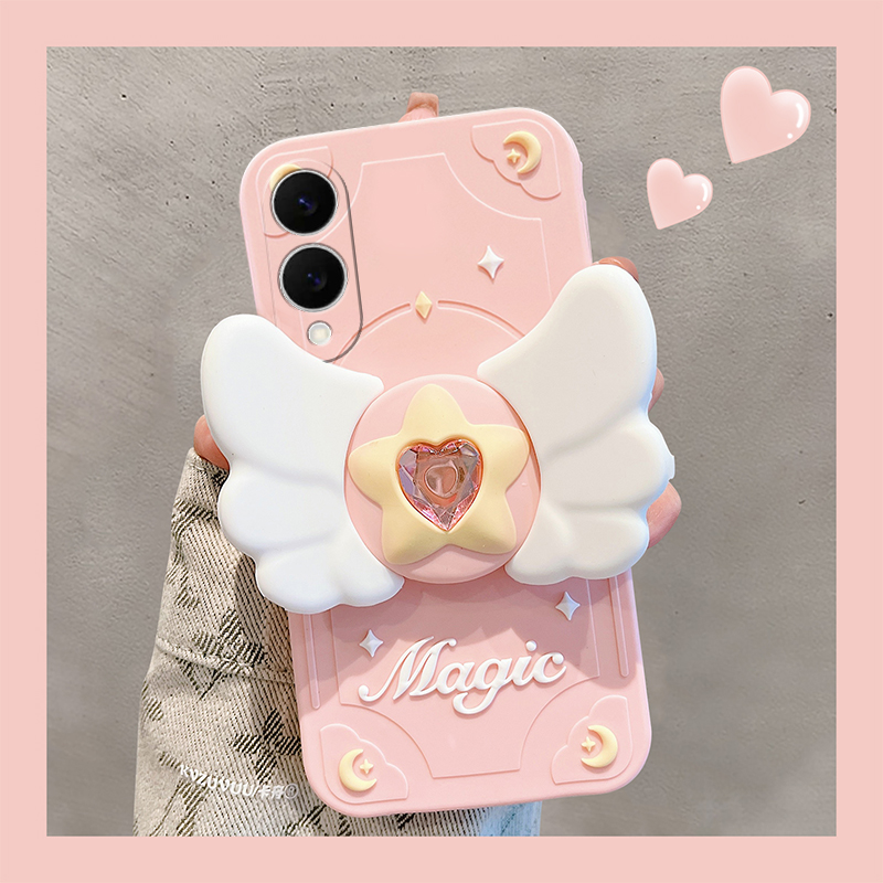 手机壳硅胶可爱卡通带天使爱心支架挂链