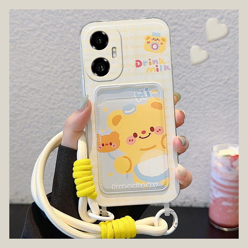 手机壳硅胶卡通黄油小熊卡包插卡带手链挂链