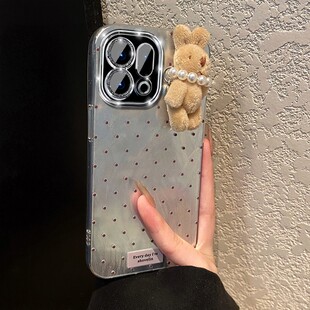 满屏波点珍珠兔子适用oppofindx9plus手机壳k13turbopro卡通k3s可爱k12x立体findx8s+毛绒x7ultra带k11十挂链