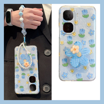 适用vivoiqooneo10手机壳iqooneo9spro+新款8pro油画7花朵5蓝色6se小清新3旋转z1支架855郁金香5涂鸦vivo十女