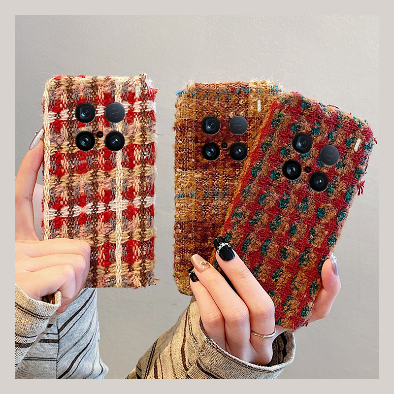 手机壳秋冬绒布毛绒拼色红色撞色条纹线条