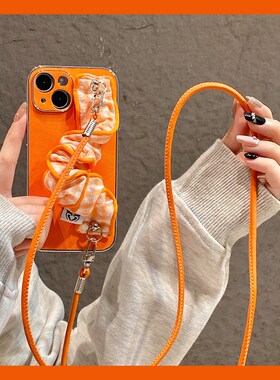 ins风皱纹腕带适用华为nova15手机壳nove14ultra背带13pro斜挎12挂绳11se橙色牛仔纹10韩系9小众8硅胶7i女6/5