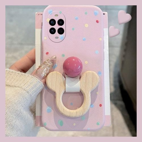 手机壳硅胶彩色斑点木质米奇指环