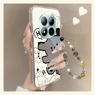 适用小米红米note15手机壳noto15pro+镜面15por线条十redmi小狗带手链f手绳镜子狗狗卡通可爱网红新款硅胶女p