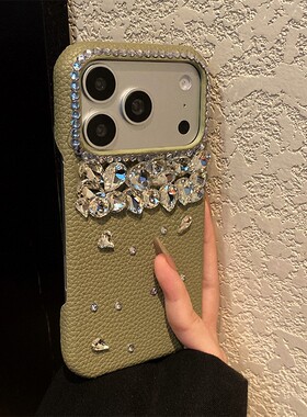 立体水钻钻石适用小米红米note15pro+手机壳noto14s奢华13r绿色12turbo荔枝纹turbo4仿皮11t皮纹3十redmi硅胶