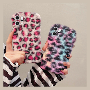 韩系毛绒豹纹适用opporeno14手机壳13秋冬12拼色11pro+晕染10毛茸茸9高级感8毛毛7se冬季6女4/5k/ace2十oppo