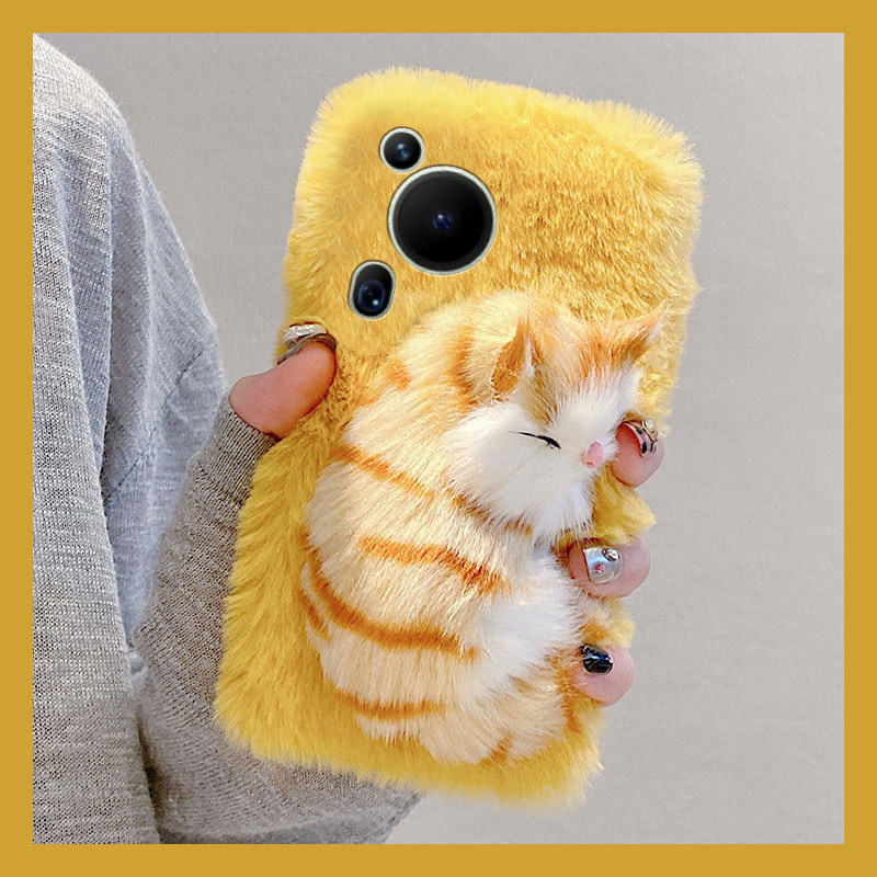 手机壳秋冬毛绒立体卡通趣味猫咪