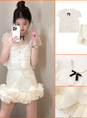 夏季新款气质时尚镶钻短款上衣高腰拼接半裙两件套女 ZX款N3044