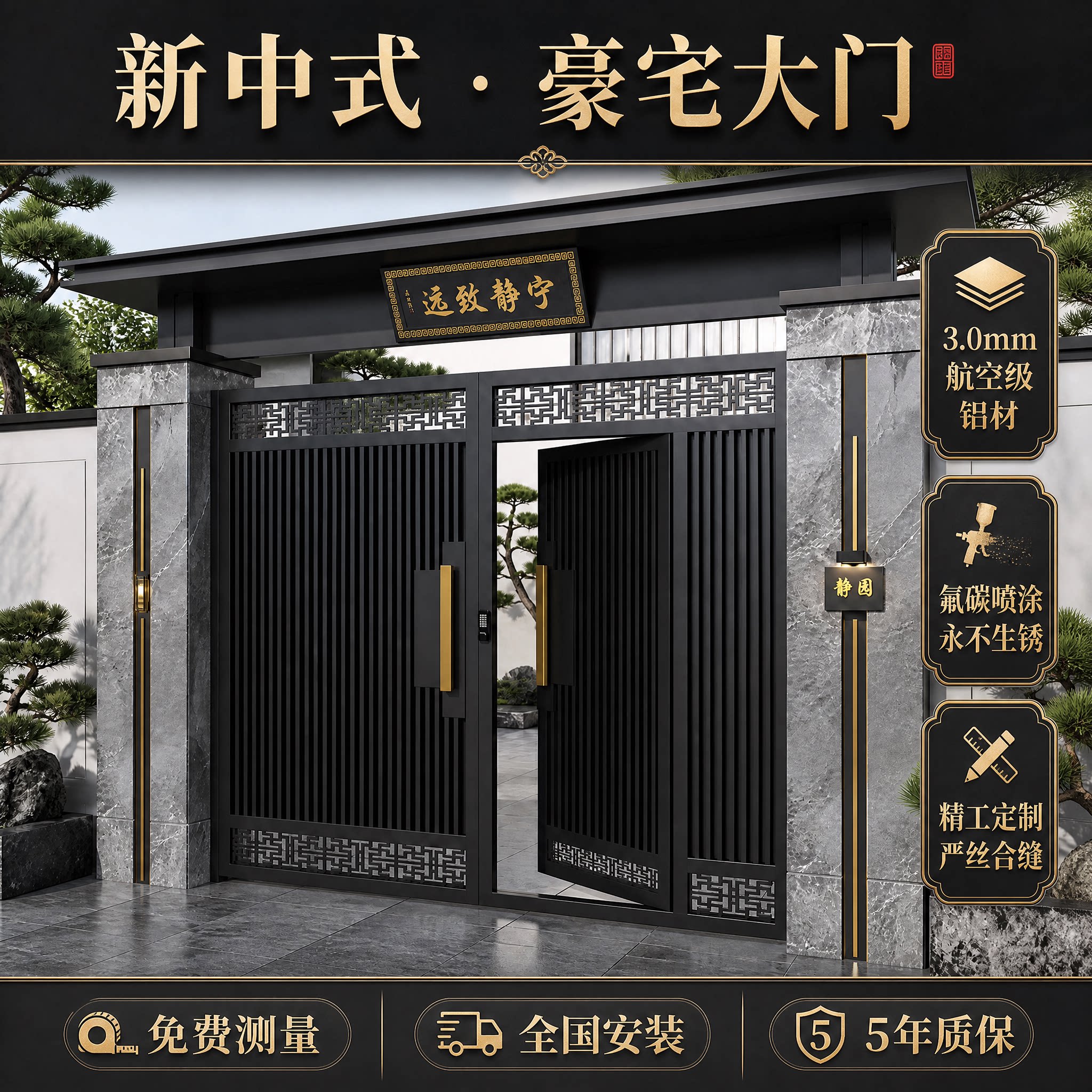 新中式铝合金别墅庭院门
