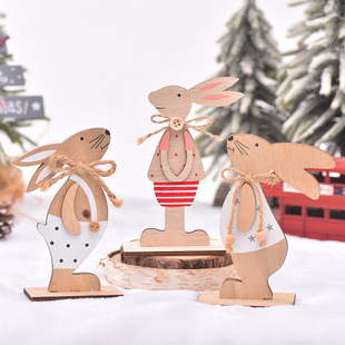 新款复活节木质工艺品兔子摆件复活节装饰兔子木制工艺装饰品摆件