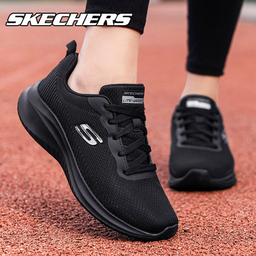 skechers斯凯奇官方旗舰店轻便缓震全黑色跑步鞋女鞋缓震运动鞋女