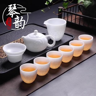 2024新款 德化白瓷功夫茶具套装 家用办公室喝茶羊脂玉茶具盖碗茶杯