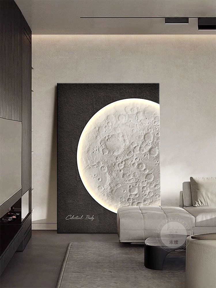 双层立体夜光黑白客厅装饰画立地砂岩月亮高档沙发背景墙入口挂画,家居饰品,现代装饰画,淘宝优惠券,粉丝福利购,淘宝优惠卷