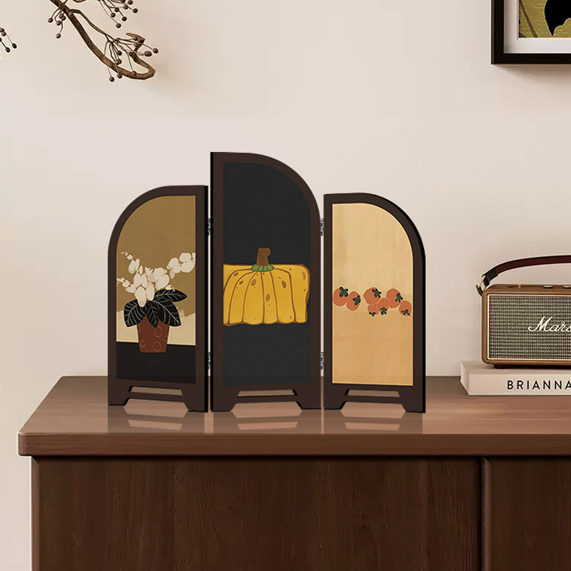 中古风桌面摆件小屏风茶室家居电视边柜高级感玄关装饰画 画覆古