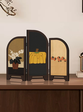 中古风桌面摆件小屏风茶室家居电视边柜高级感玄关装饰画 画覆古