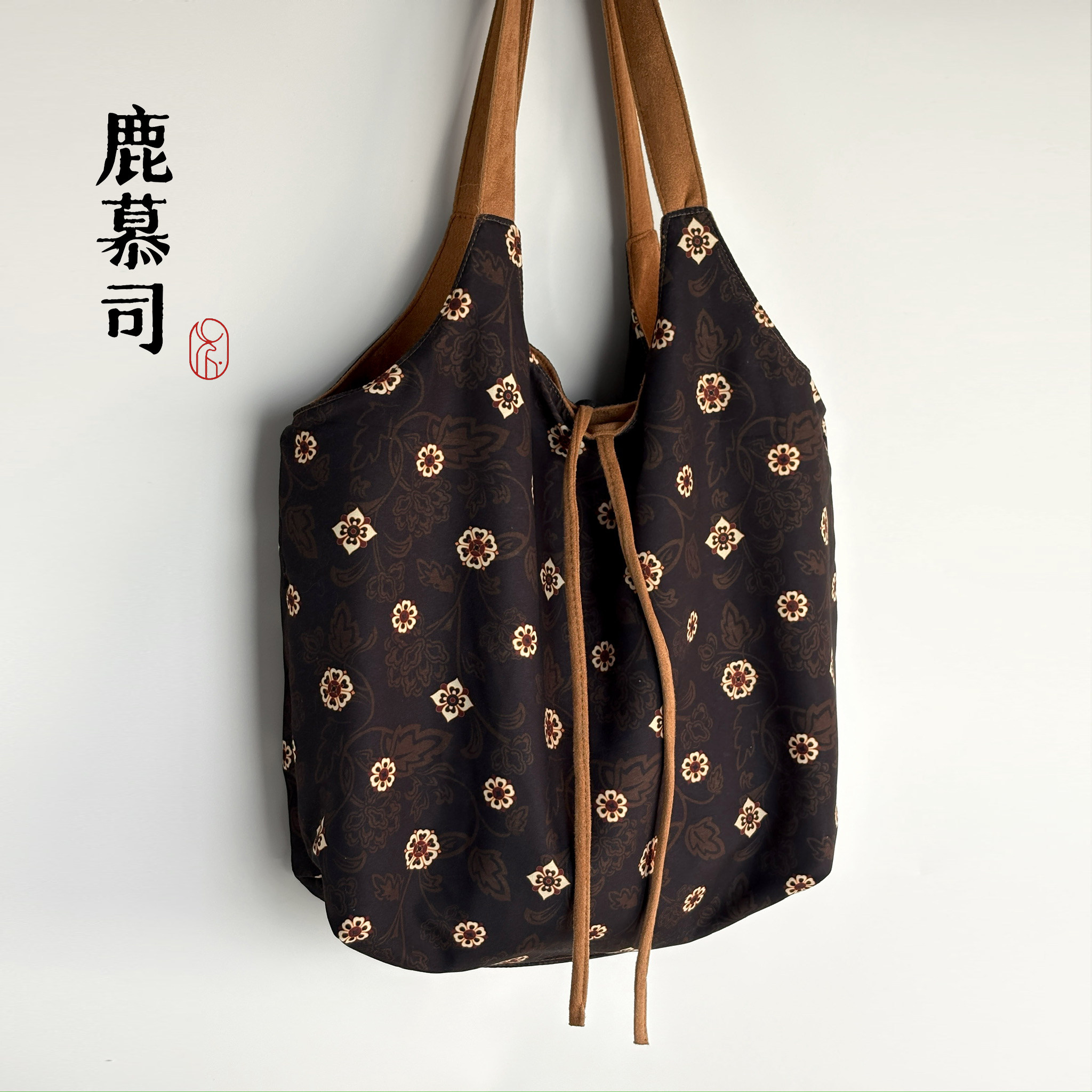 原创汉服包包国风百搭柔软麂皮绒单肩宝相花复古托特包手拎双面包