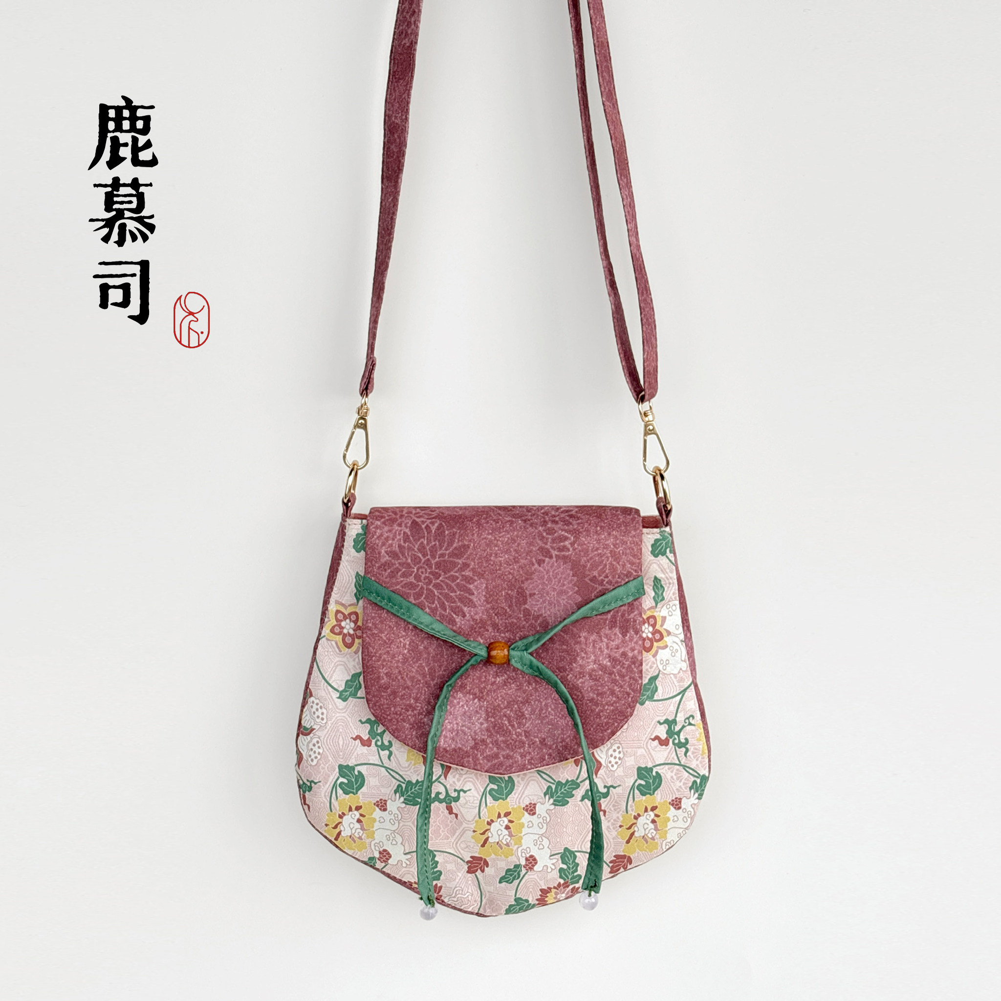 国风汉服斜挎包古风货郎包单肩包新中式印花瓣轻便布包福寿三多纹