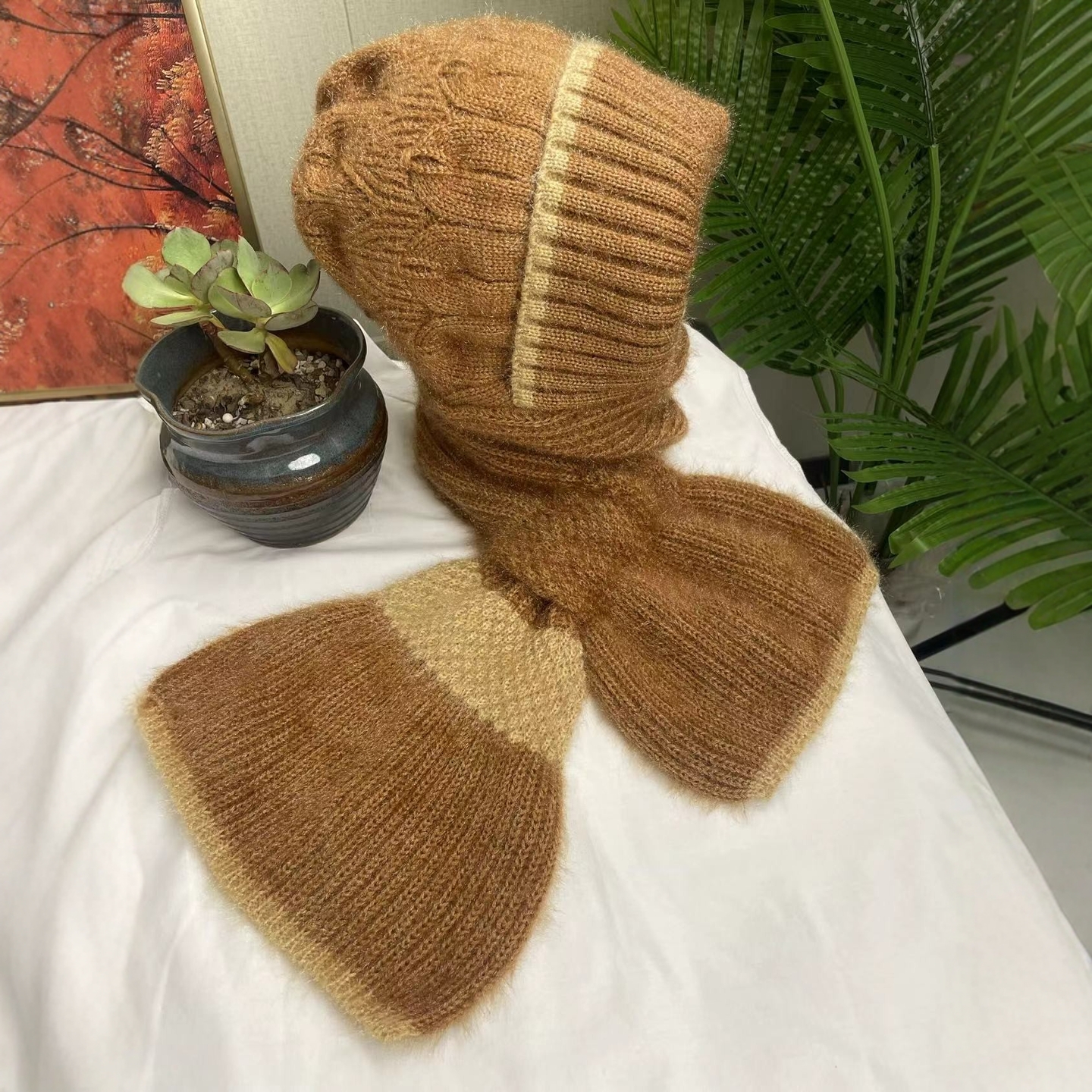 围巾帽子一体秋冬加绒加厚风雪帽