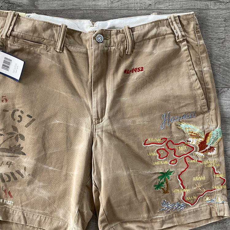 专柜美系复古水洗做旧卡其重工刺绣男RZ14