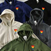 法系爱心彩虹客供舒适纯棉立裁微宽松连帽卫衣春秋男女情侣款 双款