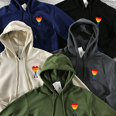 法系爱心彩虹微宽松连帽卫衣