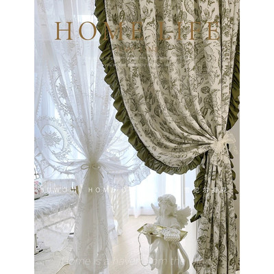 定制橄榄绿花海雪尼尔提花布窗帘