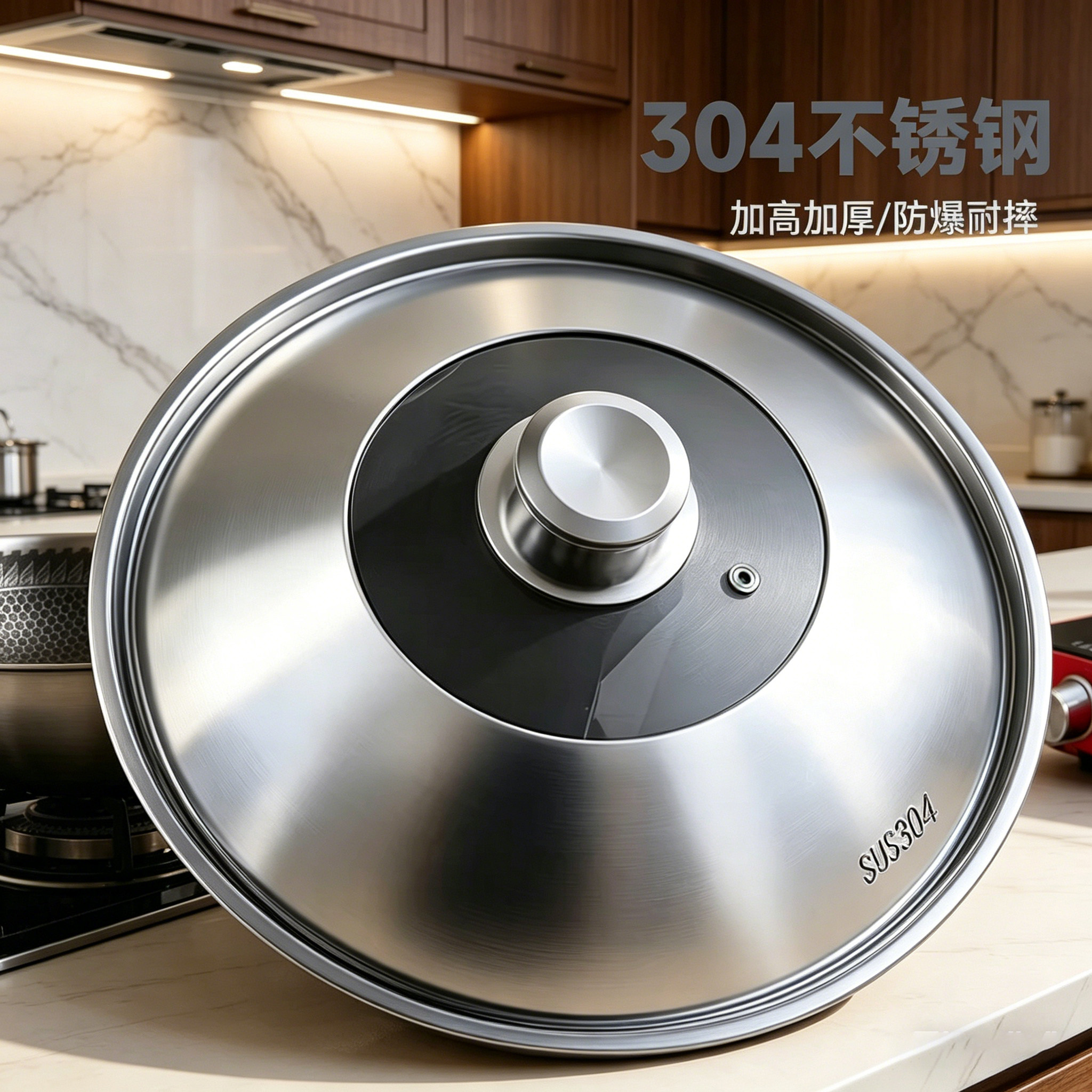 304不锈钢锅盖玻璃盖加厚图片