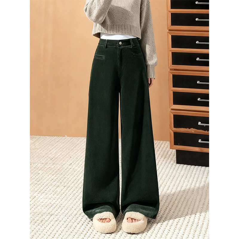 加绒加厚墨绿色复古灯芯绒休闲裤