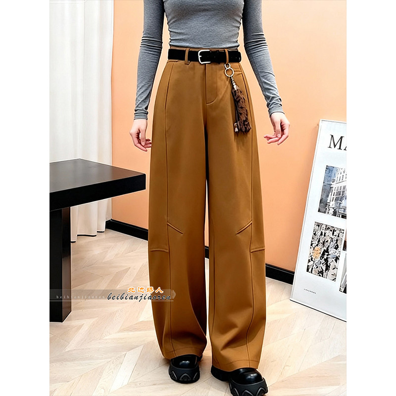 大码美式复古极简高腰阔腿裤女2026春季新款宽松显瘦姜黄色直筒裤,女装/女士精品,大码裤装,淘宝优惠券,粉丝福利购,淘宝优惠卷