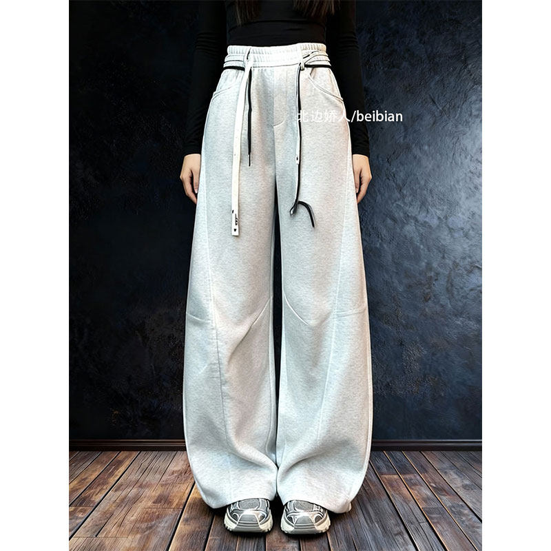 慵懒风撞色抽绳高腰阔腿休闲裤女2026早春大码显瘦宽松百搭垂感裤,女装/女士精品,大码裤装,淘宝优惠券,粉丝福利购,淘宝优惠卷