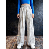 宽松显瘦垂感高腰休闲长裤 大码 女2026春季 新款 冰丝扎染窄版 阔腿裤