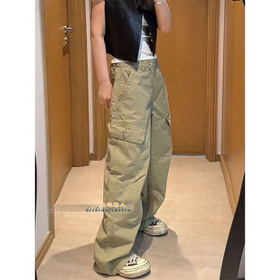 宽松百搭设计感休闲裤 美式 女2026春夏新款 风多口袋弯刀阔腿裤 工装