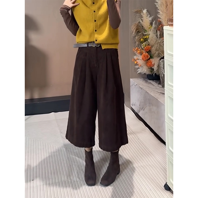 灯芯绒八分阔腿裤女复古高级感