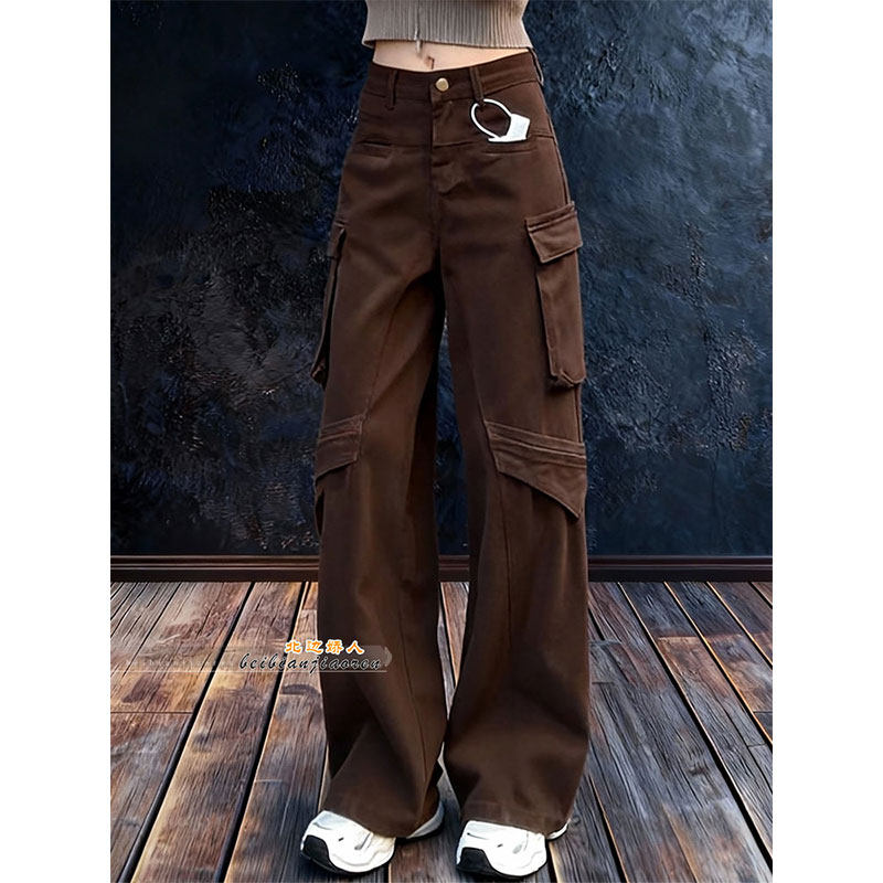 美式高街工装风多口袋阔腿裤女2026早春设计感显瘦百搭宽松牛仔裤,女装/女士精品,大码裤装,淘宝优惠券,粉丝福利购,淘宝优惠卷